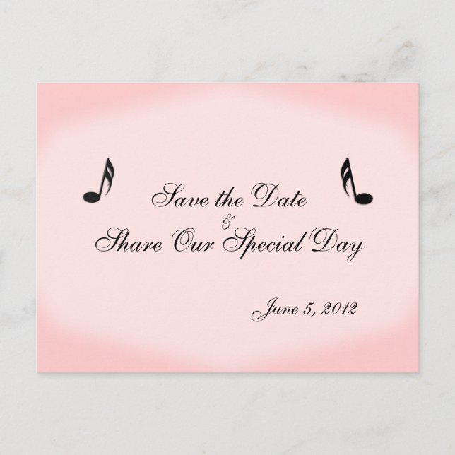 Tarjeta postal de música rosa para guardar la fech (Anverso)