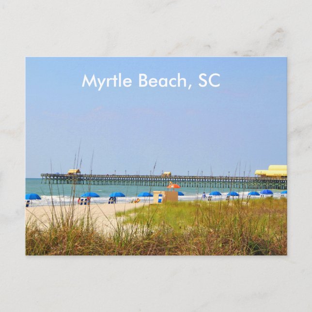 Tarjeta postal de Myrtle Beach SC, escena de playa (Anverso)