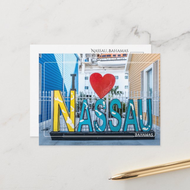 Tarjeta Postal de Nassau Bahamas que Ama (Anverso/Reverso In Situ)