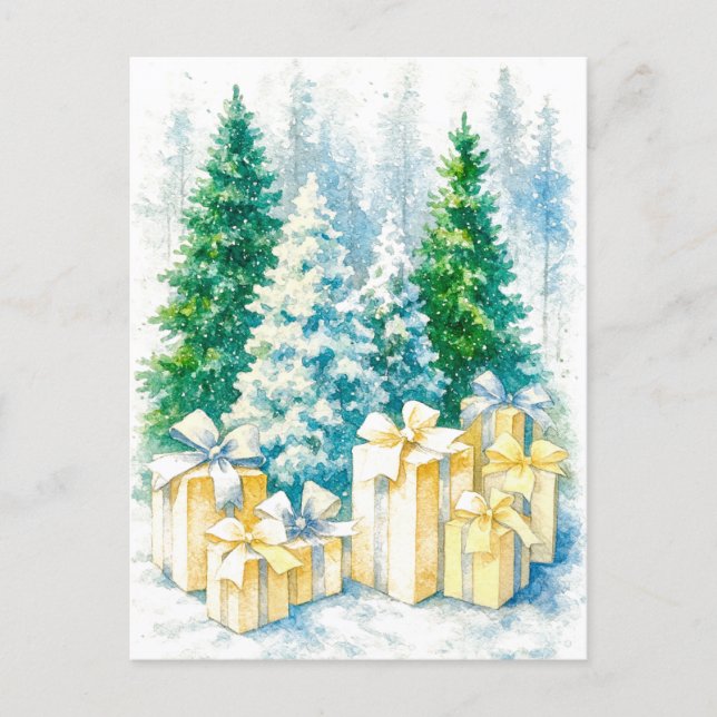 Tarjeta postal de Navidad blanca con acuarela (Anverso)
