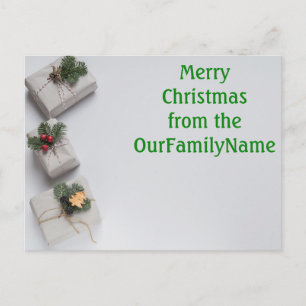 Tarjeta postal de Navidad blanca regalos personali