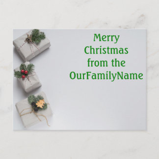 Tarjeta postal de Navidad blanca regalos personali