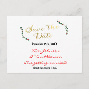 Tarjeta Postal De Navidad Con Acebo Dorado Guarde