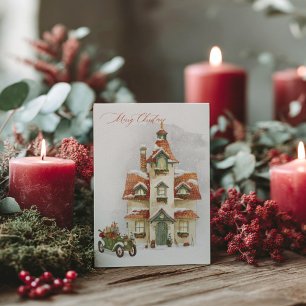 Tarjeta postal de Navidad con acuarela de las fies