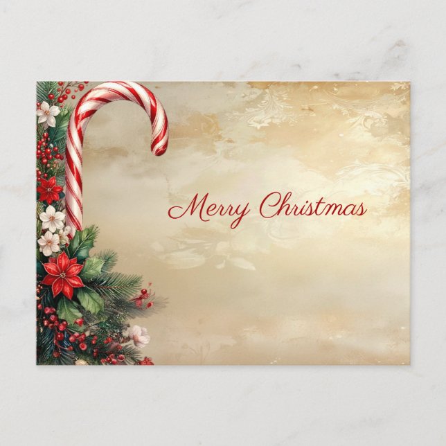 Tarjeta postal de Navidad con bastón de caramelo (Anverso)