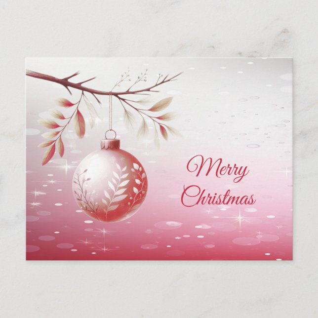 Tarjeta postal de Navidad con bola decorativa rosa (Anverso)