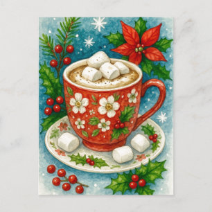 Tarjeta postal de Navidad con cacao caliente festi