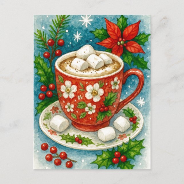 Tarjeta postal de Navidad con cacao caliente festi (Anverso)