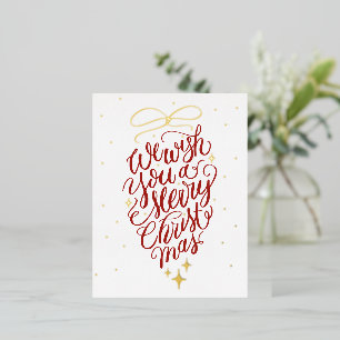 Tarjeta postal de Navidad con caligrafía en lámina