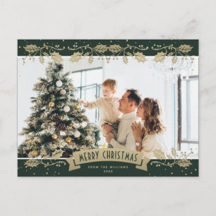 Tarjeta postal de Navidad con foto de acebo verde