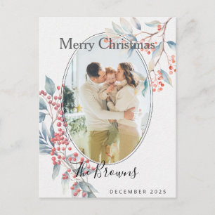 Tarjeta postal de Navidad con foto de bayas de inv