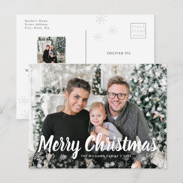 Tarjeta postal de Navidad con foto de nieve (Anverso / Reverso)