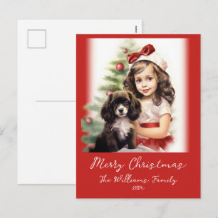Tarjeta postal de Navidad con foto de niña y cacho