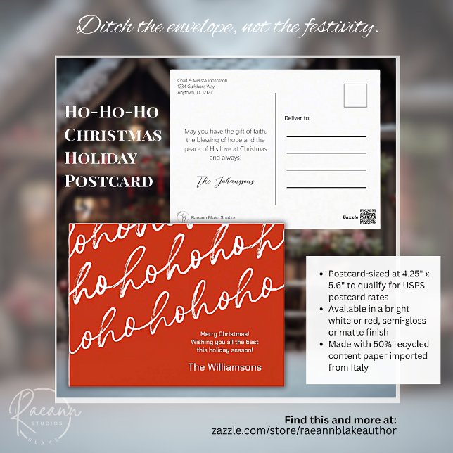 Tarjeta postal de Navidad con Ho-Ho-Ho Rojo (Subido por el creador)