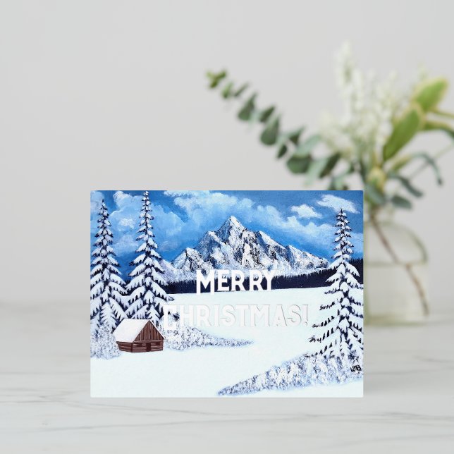 Tarjeta Postal de Navidad con Hojas de Plata de Ma (Anverso de pie)