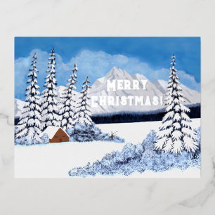 Tarjeta Postal de Navidad con Hojas de Plata para 