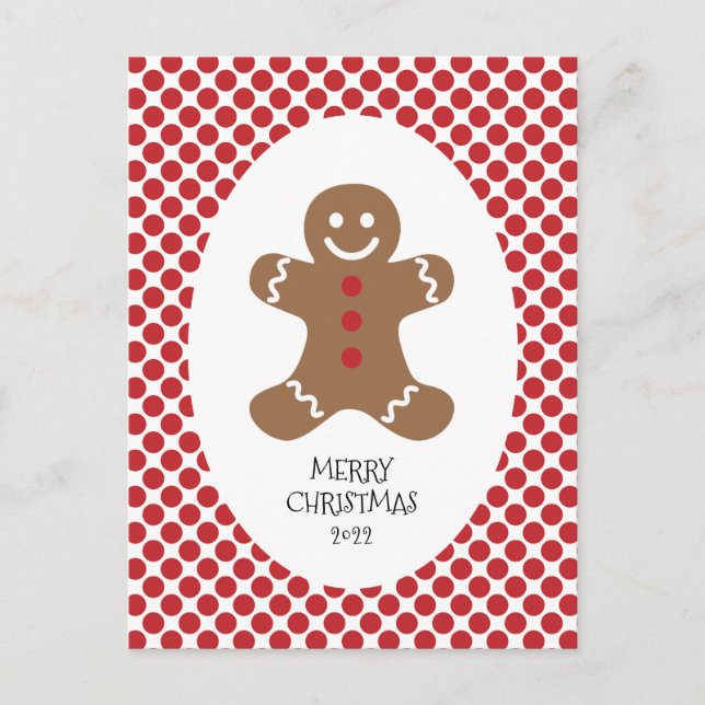 Tarjeta postal de Navidad con hombre de jengibre e (Anverso)