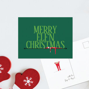 Tarjeta postal de Navidad con letrero de saludo de
