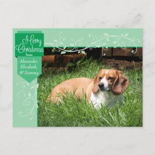 Tarjeta postal de Navidad con pestaña verde y flor