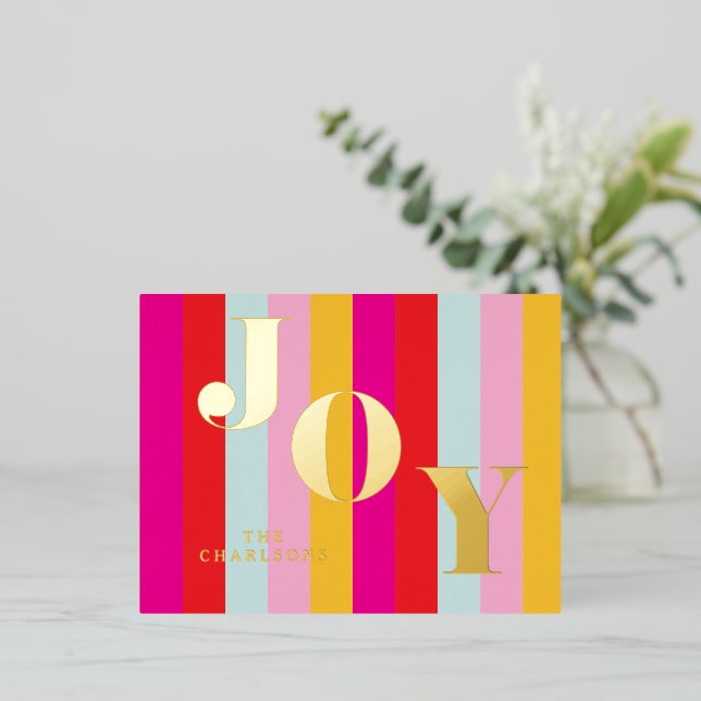 Tarjeta Postal de Navidad con Rayas Festivas de Ho (Anverso de pie)