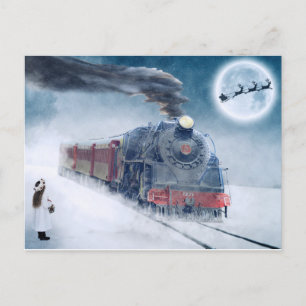 Tarjeta postal de Navidad con tema de tren