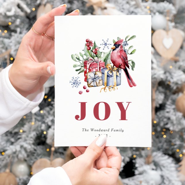 Tarjeta postal de Navidad con un pájaro cardenal e (Subido por el creador)