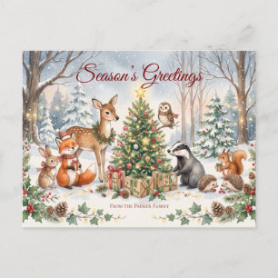Tarjeta postal de Navidad de animales del bosque e