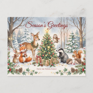 Tarjeta postal de Navidad de animales del bosque e