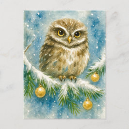 Tarjeta postal de Navidad de búho invernal en rama