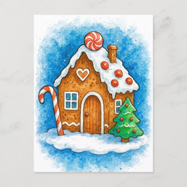 Tarjeta postal de Navidad de Casa de Pan de Jengib (Anverso)