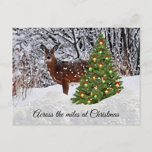 Tarjeta postal de Navidad de ciervos con nieve a t (Anverso)