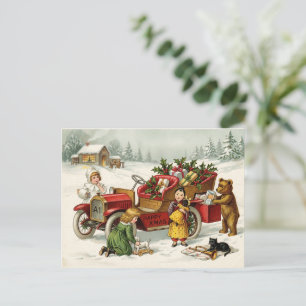 Tarjeta postal de Navidad de coche de juguete para