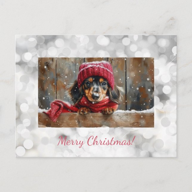Tarjeta postal de Navidad de Dachshund adorable (Anverso)