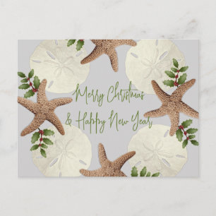 Tarjeta postal de Navidad de estrellas de mar y dó