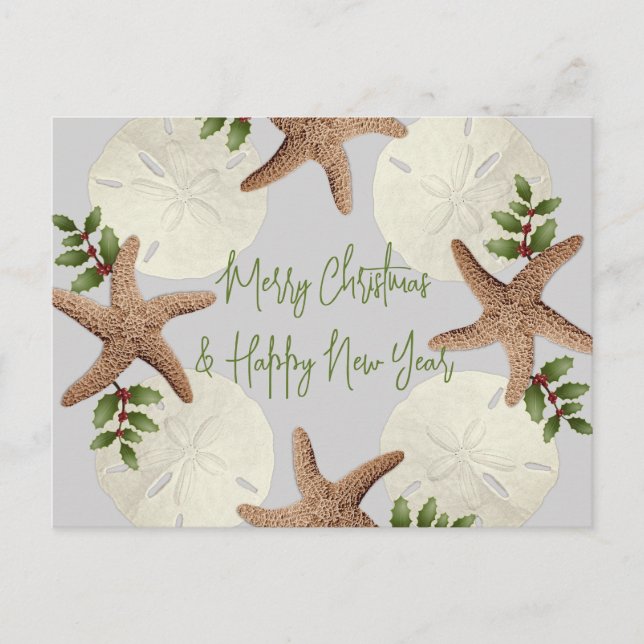 Tarjeta postal de Navidad de estrellas de mar y dó (Anverso)