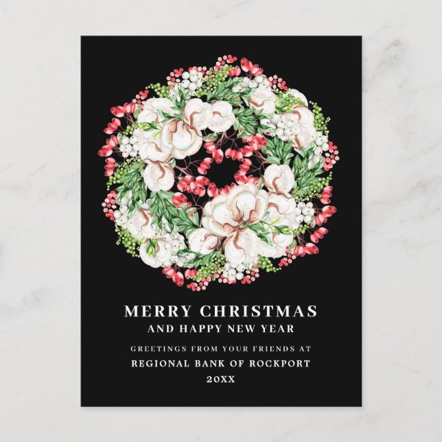 Tarjeta postal de Navidad de flores blancas y baya (Anverso)