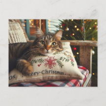 Tarjeta postal de Navidad de gato atigrado con IA