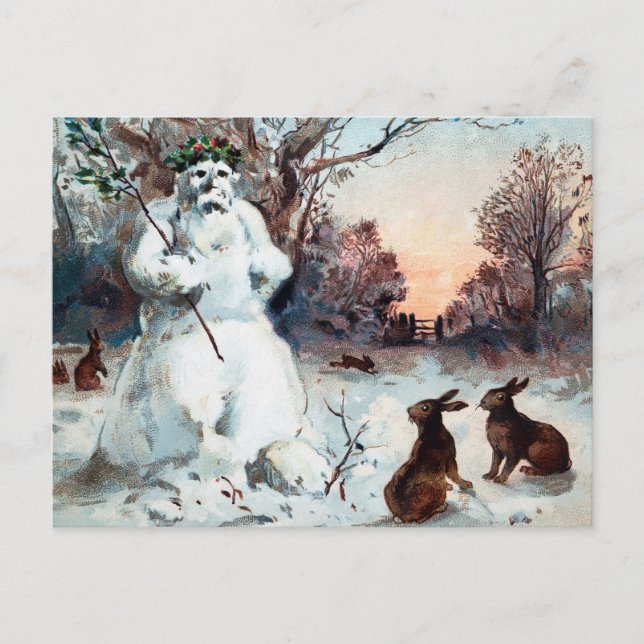 Tarjeta postal de Navidad de hombre de nieve espel (Anverso)