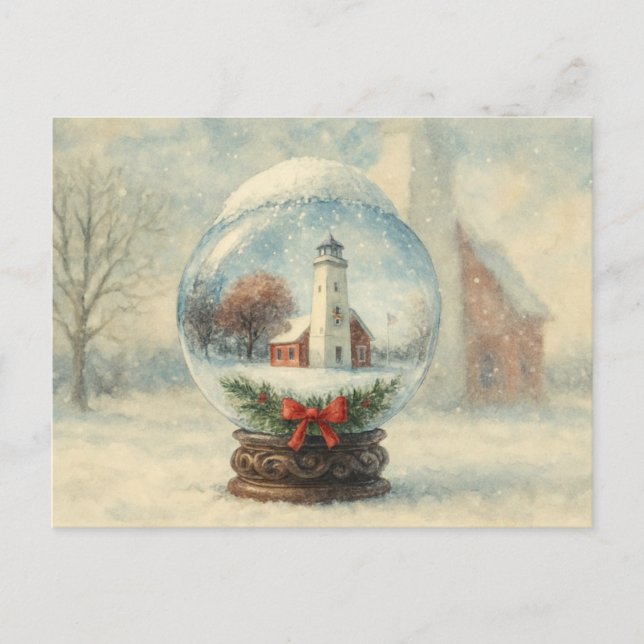 Tarjeta postal de Navidad de invierno de faro en b (Anverso)