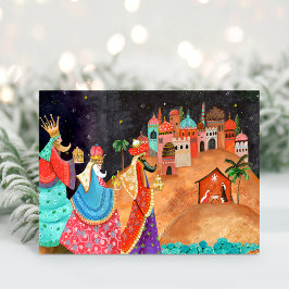 Tarjeta postal de Navidad de los tres Reyes Magos