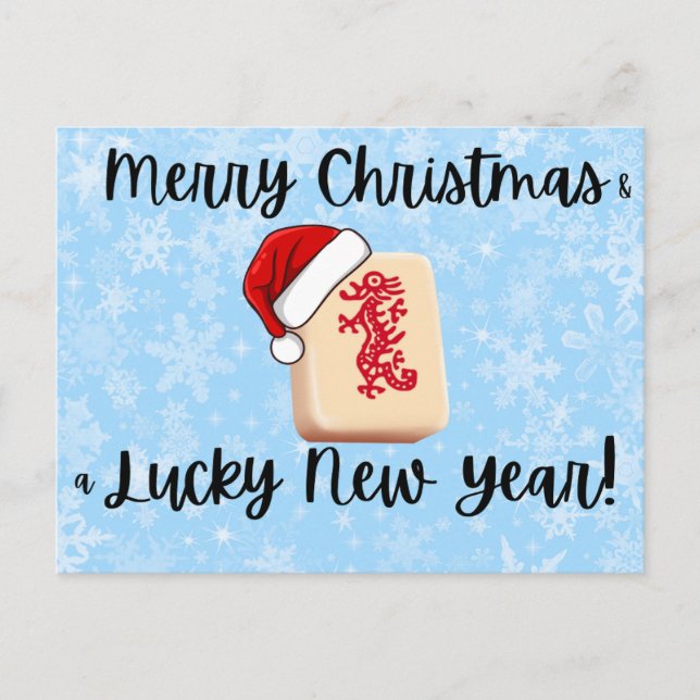 Tarjeta postal de Navidad de Mahjong (Anverso)