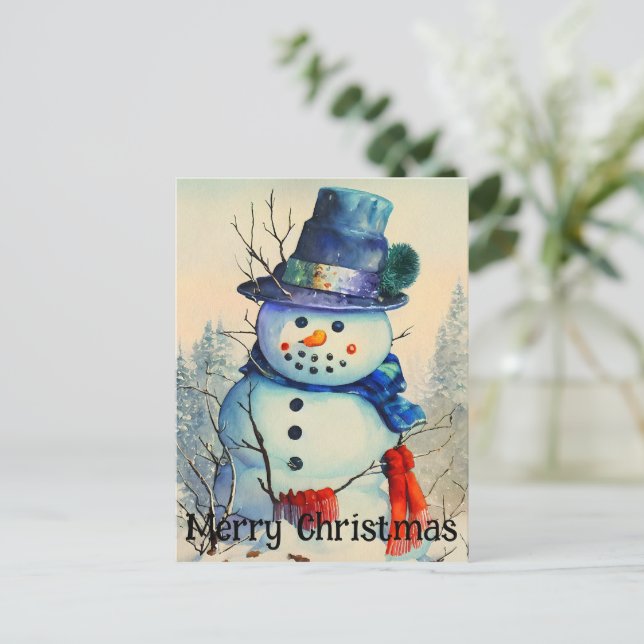 Tarjeta Postal de Navidad de Muñeco de Nieve en Ac (Anverso de pie)