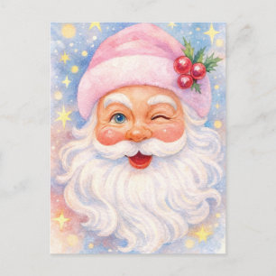 Tarjeta postal de Navidad de Papá Noel guiñando un