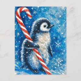 Tarjeta postal de Navidad de pingüino lindo con ba