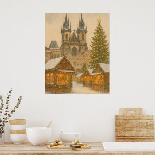 Tarjeta postal de Navidad de Praga Póster de arte 