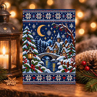 Tarjeta postal de Navidad de pueblo invernal tejid
