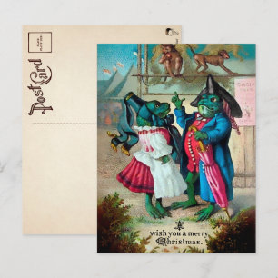 Tarjeta postal de Navidad de ranas victorianas ant
