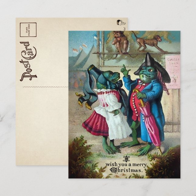 Tarjeta postal de Navidad de ranas victorianas ant (Anverso / Reverso)