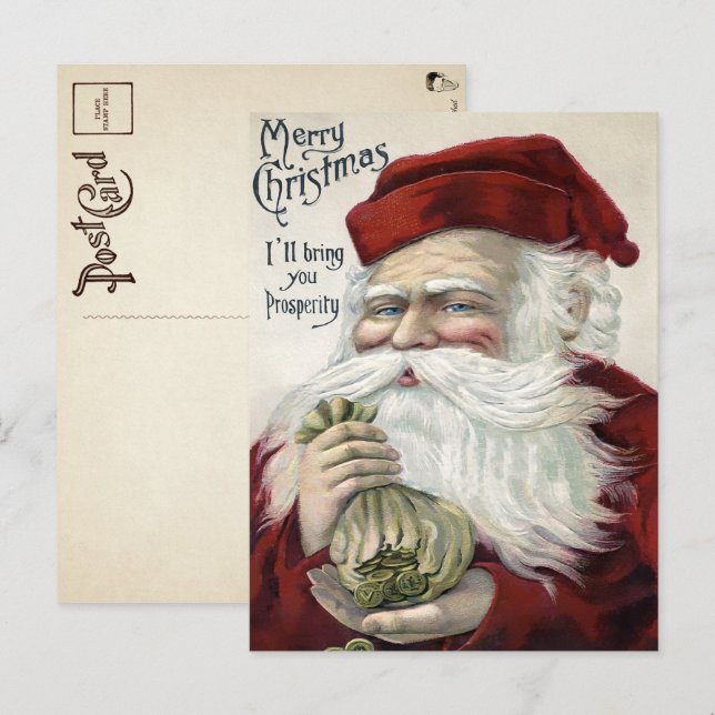 Tarjeta postal de Navidad de Santa de la prosperid (Anverso / Reverso)