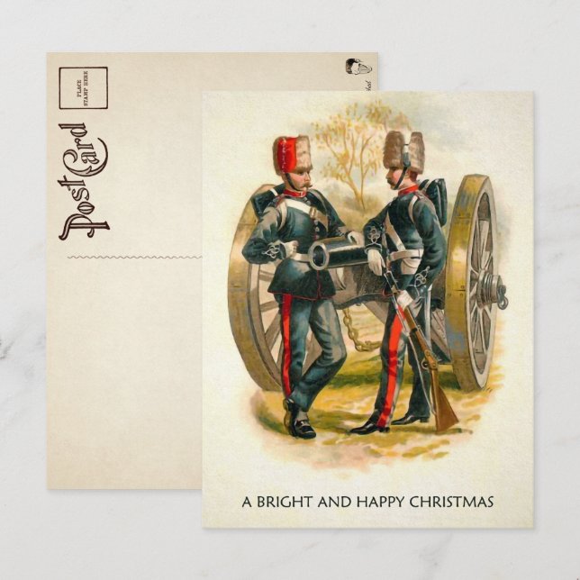 Tarjeta postal de Navidad de soldados antiguos  (Anverso / Reverso)